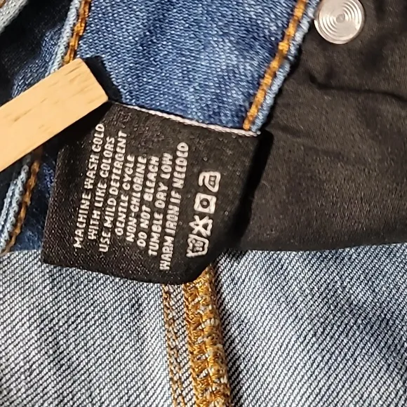 STANDARDS &amp; PRACTICES PATCHWORK TWO TONE DENIM SKINNY LEG BLUE JEANS WOMENS 18