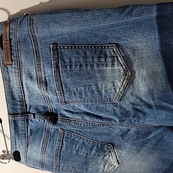 STANDARDS &amp; PRACTICES PATCHWORK TWO TONE DENIM SKINNY LEG BLUE JEANS WOMENS 18