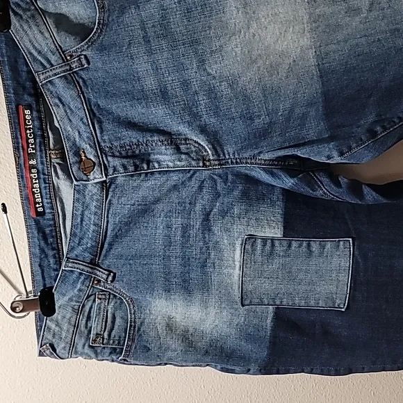 STANDARDS &amp; PRACTICES PATCHWORK TWO TONE DENIM SKINNY LEG BLUE JEANS WOMENS 18