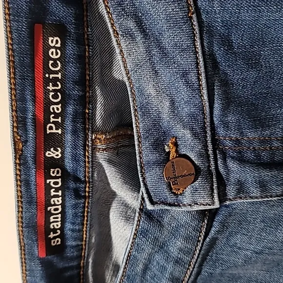 STANDARDS &amp; PRACTICES PATCHWORK TWO TONE DENIM SKINNY LEG BLUE JEANS WOMENS 18