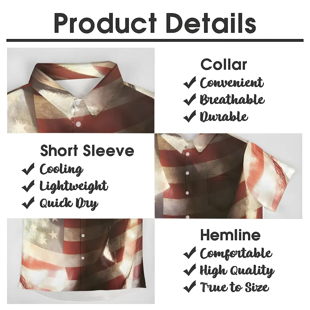 Stars and Stripes Girls Reflection Print Casual Large Size Short Sleeve Shirt 2407000553