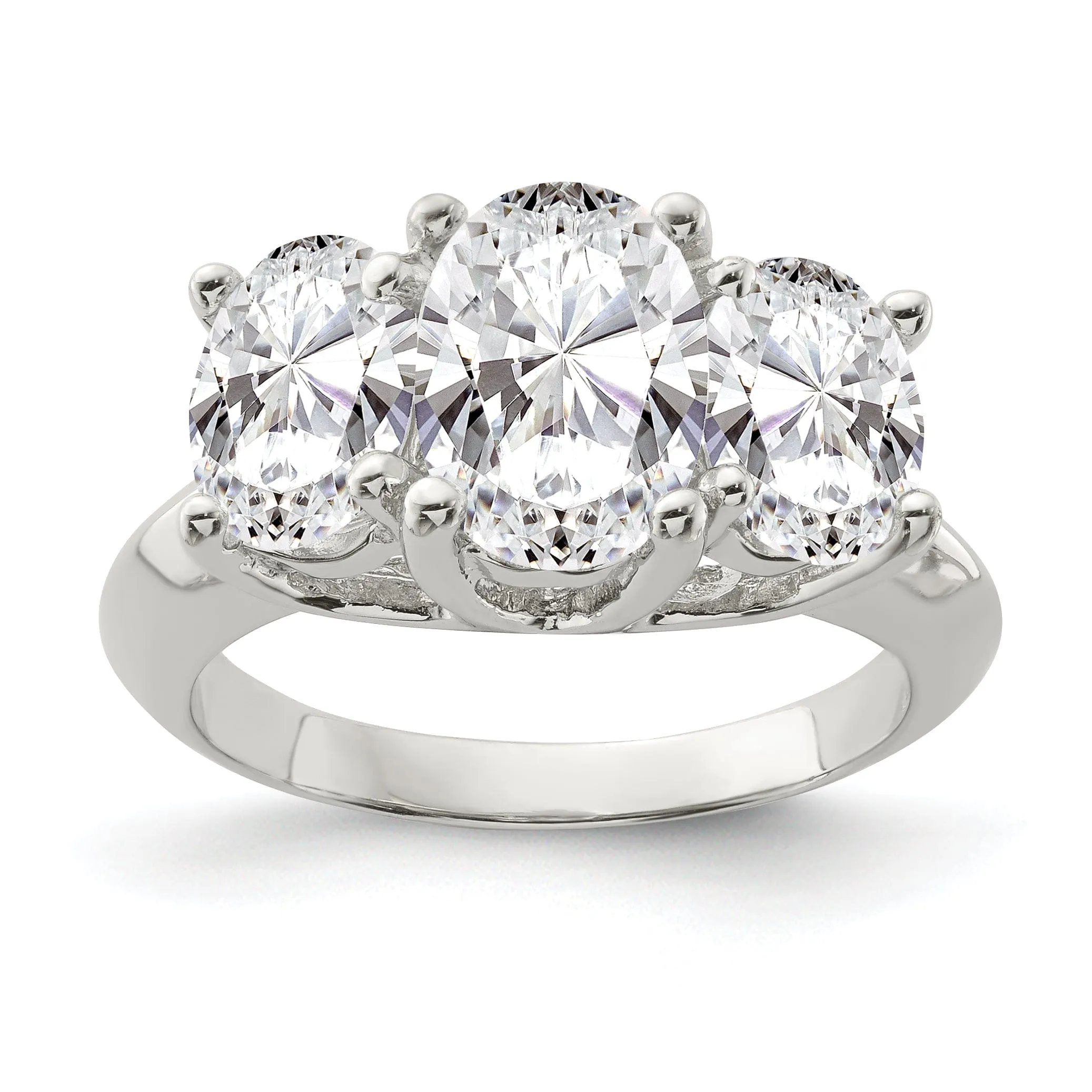 Sterling Silver 3 Stone Cubic Zirconia Ring