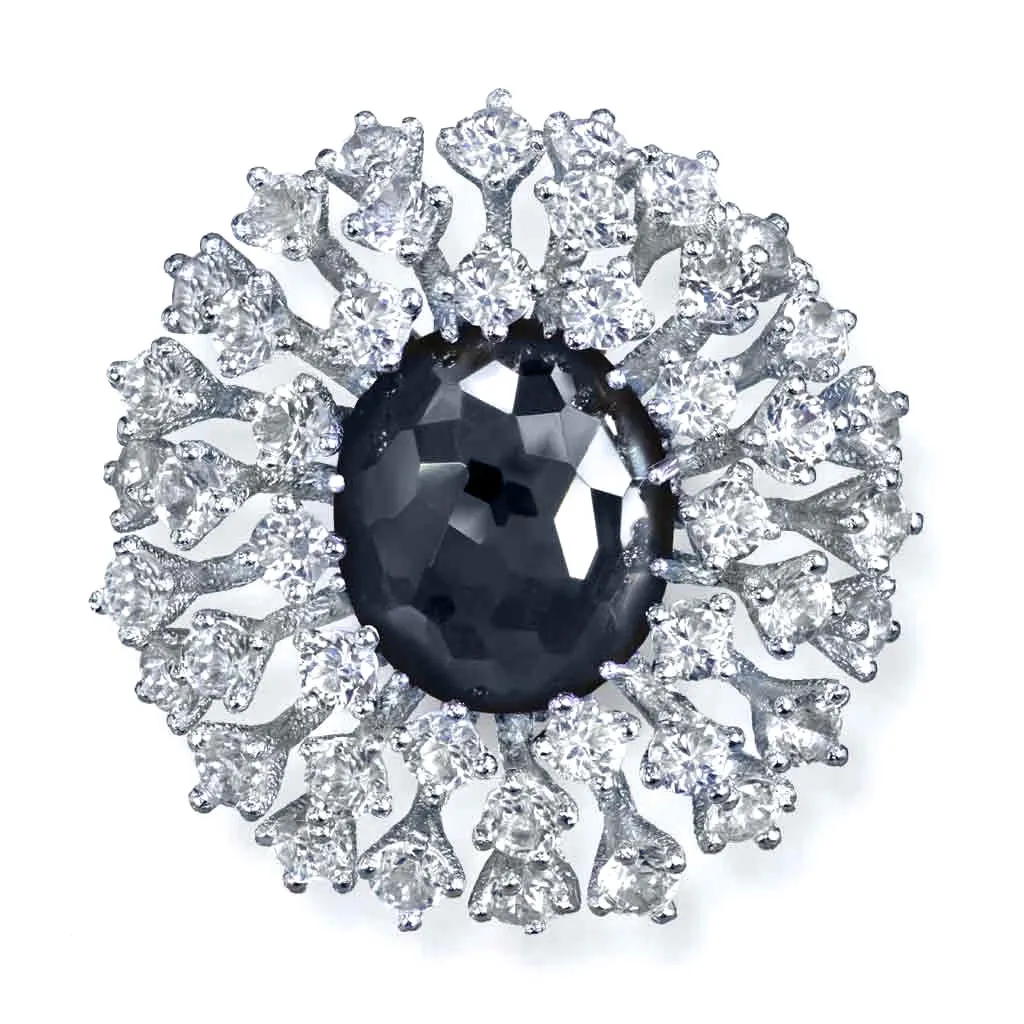 Sterling Silver Astra Ring with Hematite & Topaz