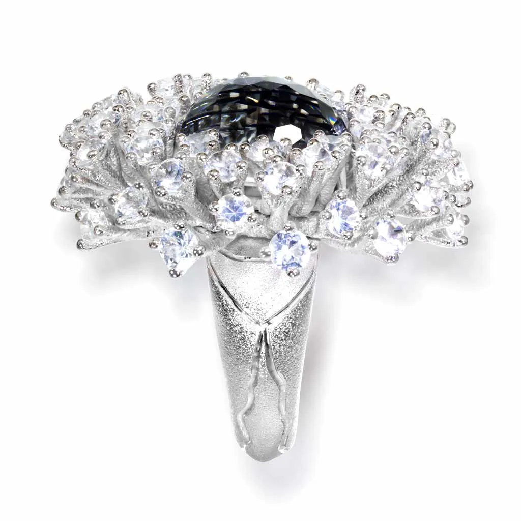 Sterling Silver Astra Ring with Hematite & Topaz