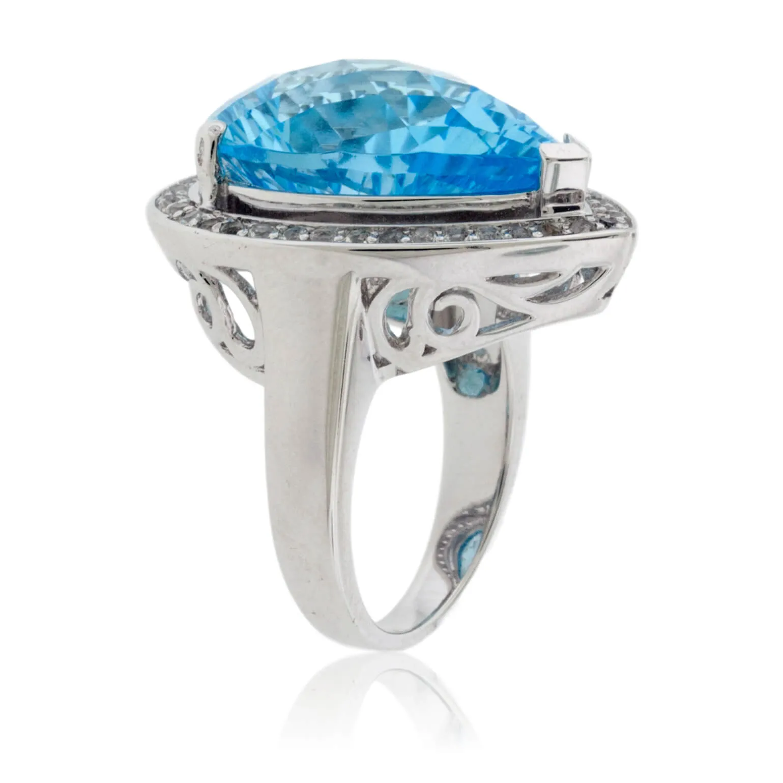 Sterling Silver Blue Topaz & White Topaz Cocktail Ring