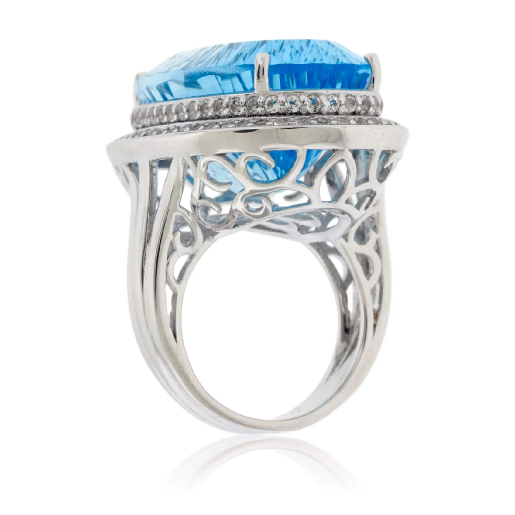 Sterling Silver Blue Topaz & White Topaz Cocktail Ring
