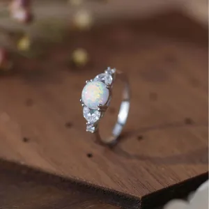 Sterling Silver Roud Lab-Created Opal Ring for Women