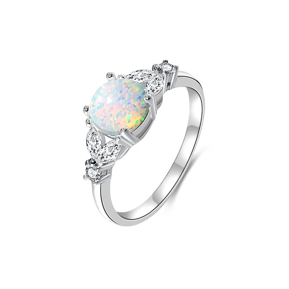Sterling Silver Roud Lab-Created Opal Ring for Women