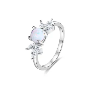 Sterling Silver S925 Light Luxury Opal and Marquise Simulated Crystal Ring