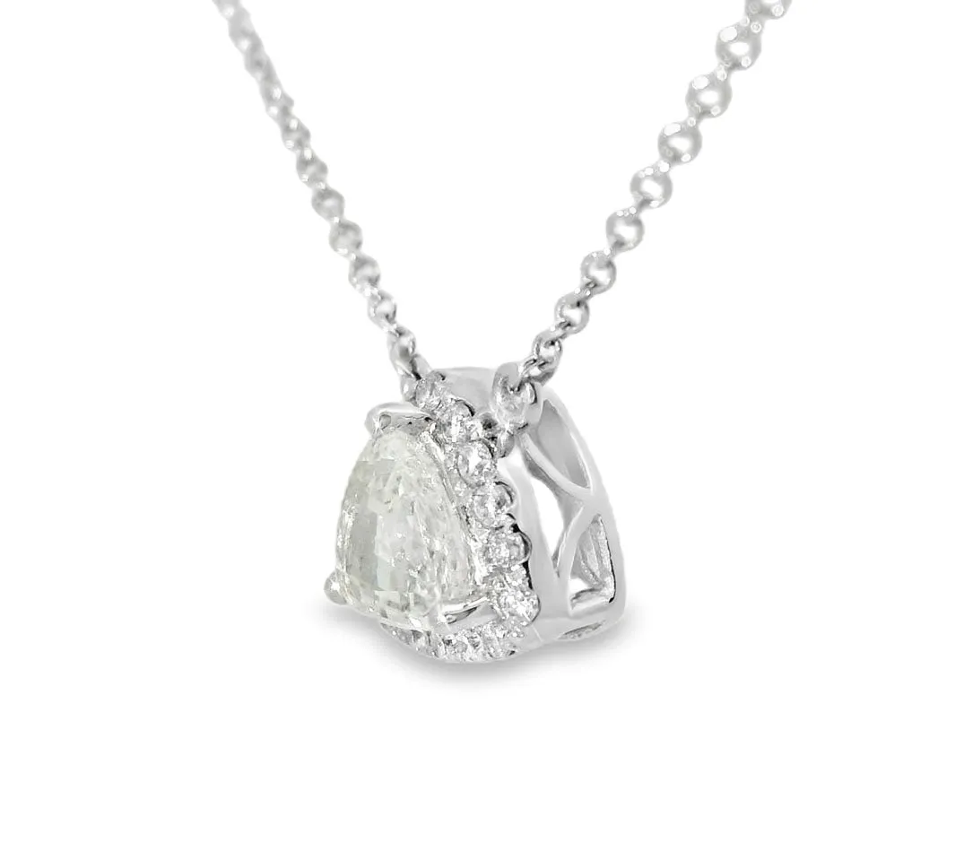 Stunning 18K White Gold Large Trillion Diamond Designer Pendant Necklace