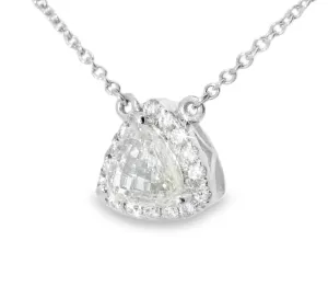 Stunning 18K White Gold Large Trillion Diamond Designer Pendant Necklace