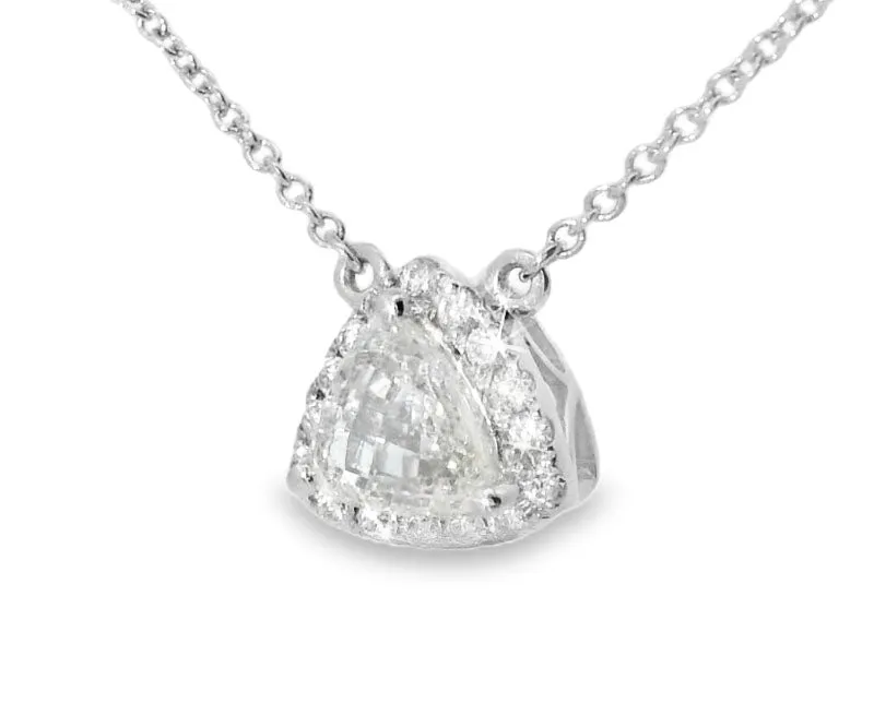 Stunning 18K White Gold Large Trillion Diamond Designer Pendant Necklace