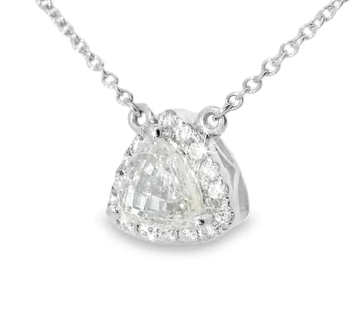 Stunning 18K White Gold Large Trillion Diamond Designer Pendant Necklace