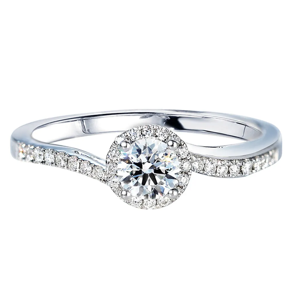 Swirl Style GIA Diamond Halo Engagement Ring