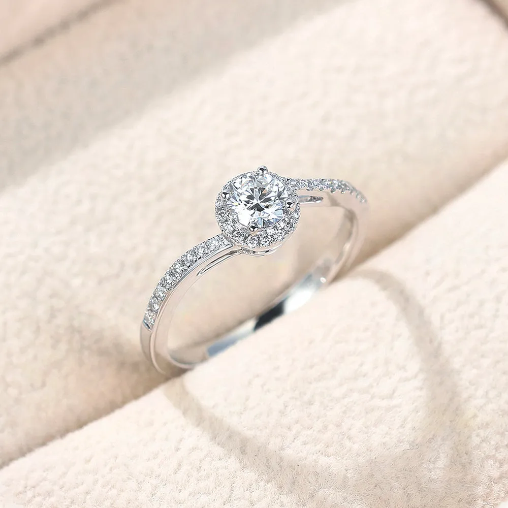 Swirl Style GIA Diamond Halo Engagement Ring