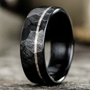 The Apollo Noir | Men's Hammered Black Titanium Wedding Band with Offset Inlay