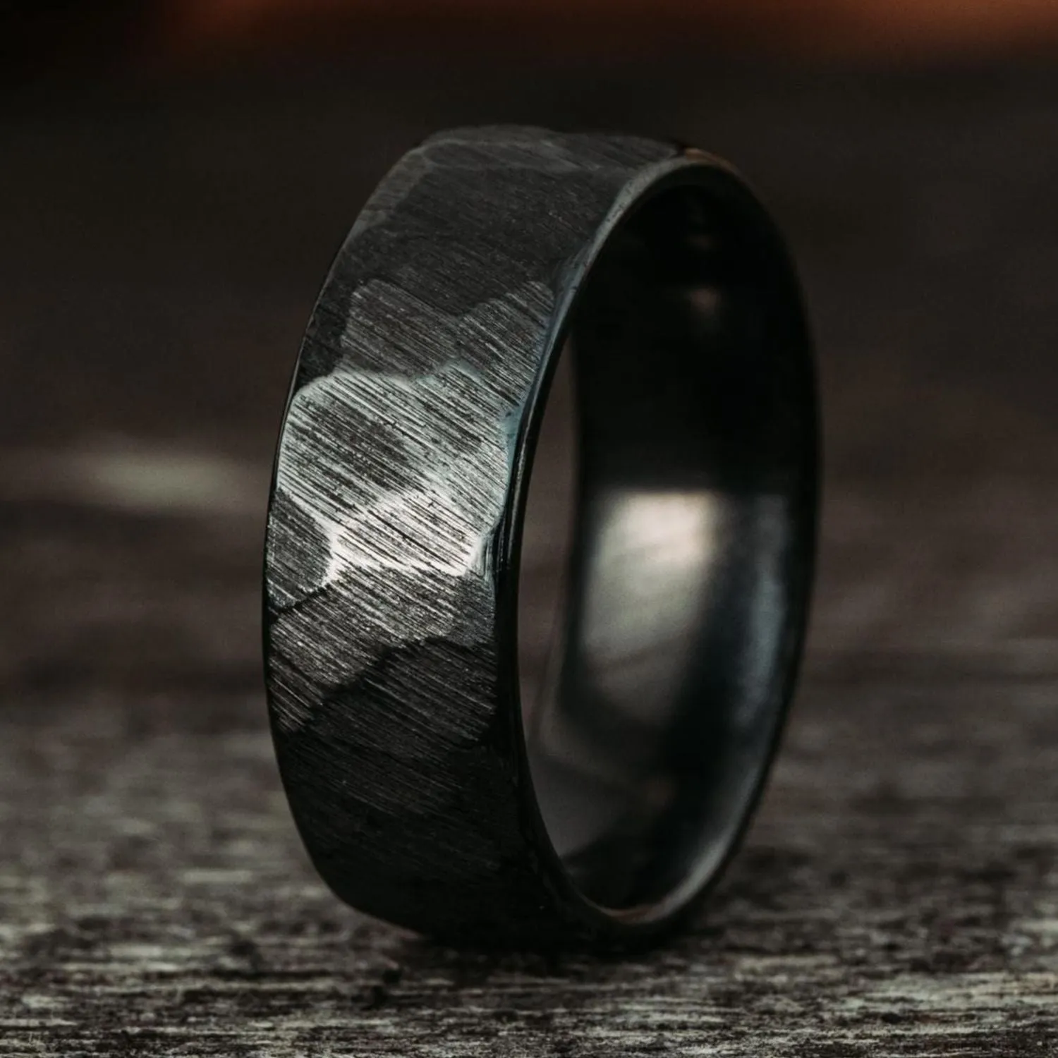 The Apollo Noir | Men's Hammered Black Titanium Wedding Band