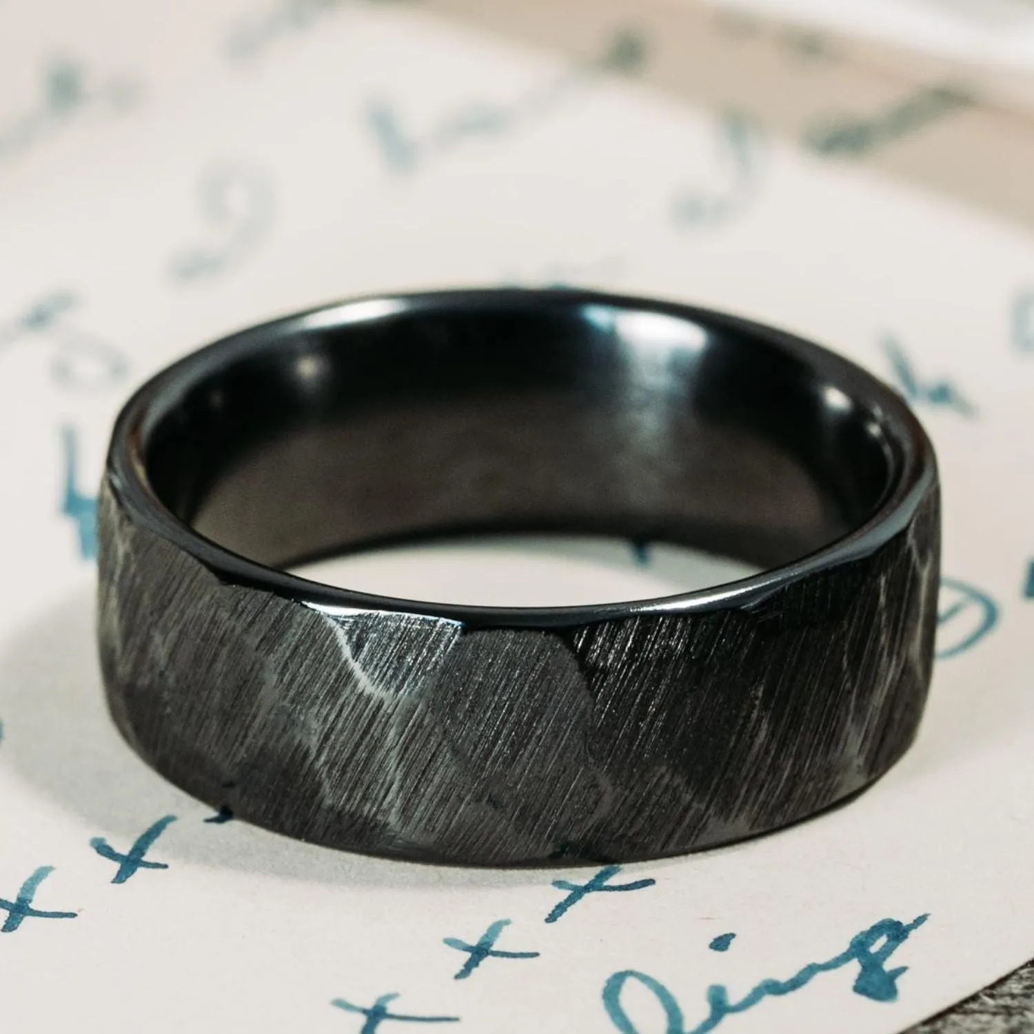 The Apollo Noir | Men's Hammered Black Titanium Wedding Band