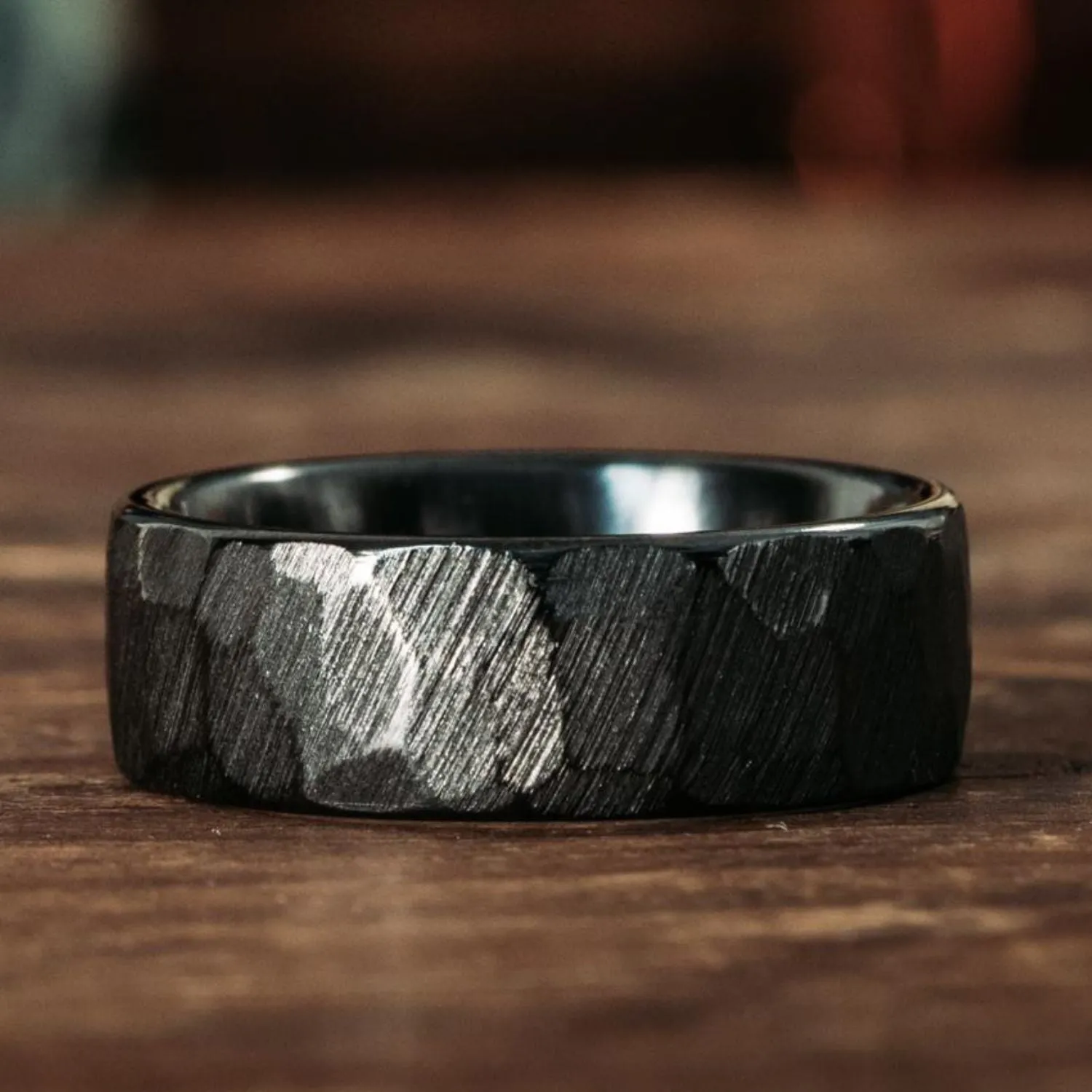 The Apollo Noir | Men's Hammered Black Titanium Wedding Band