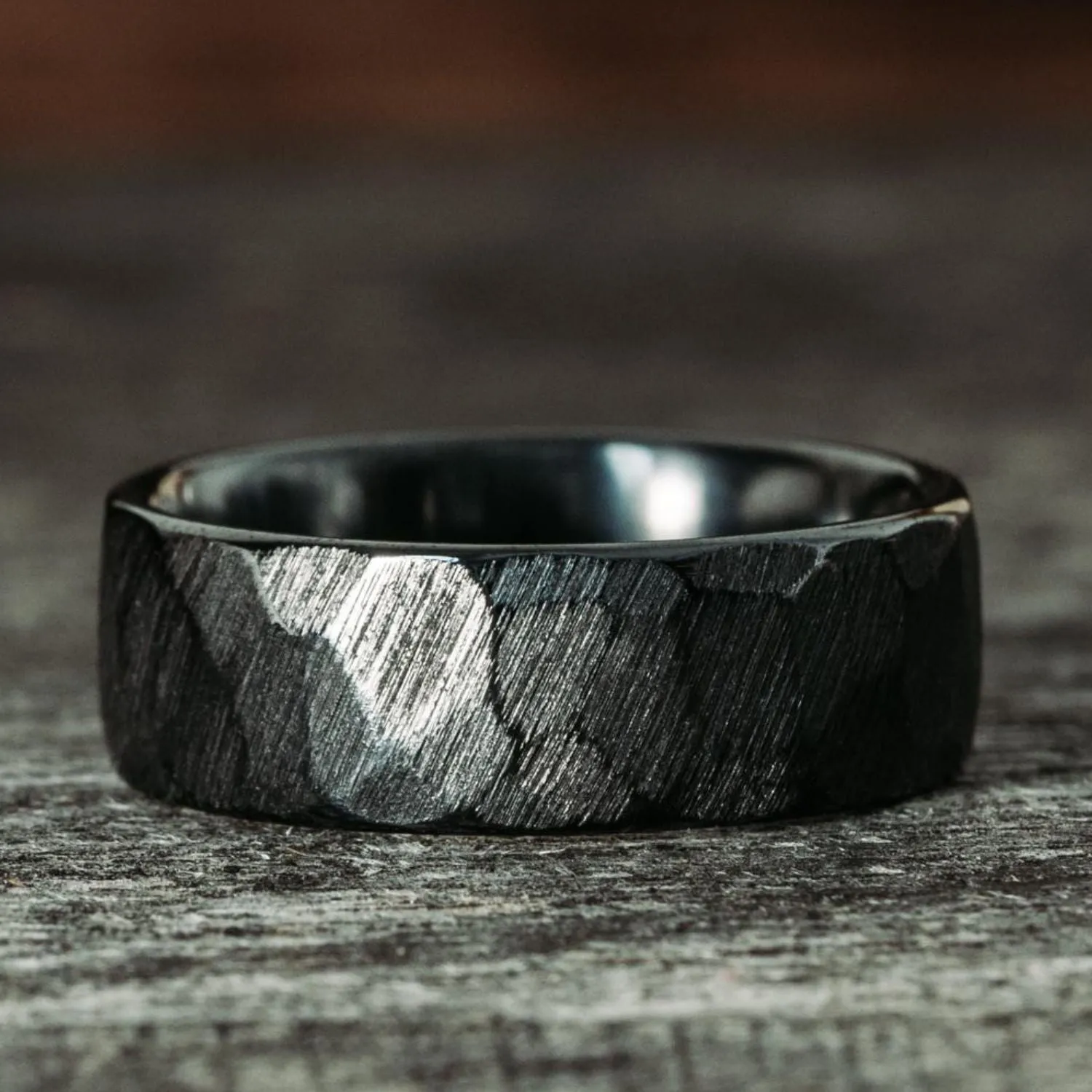 The Apollo Noir | Men's Hammered Black Titanium Wedding Band