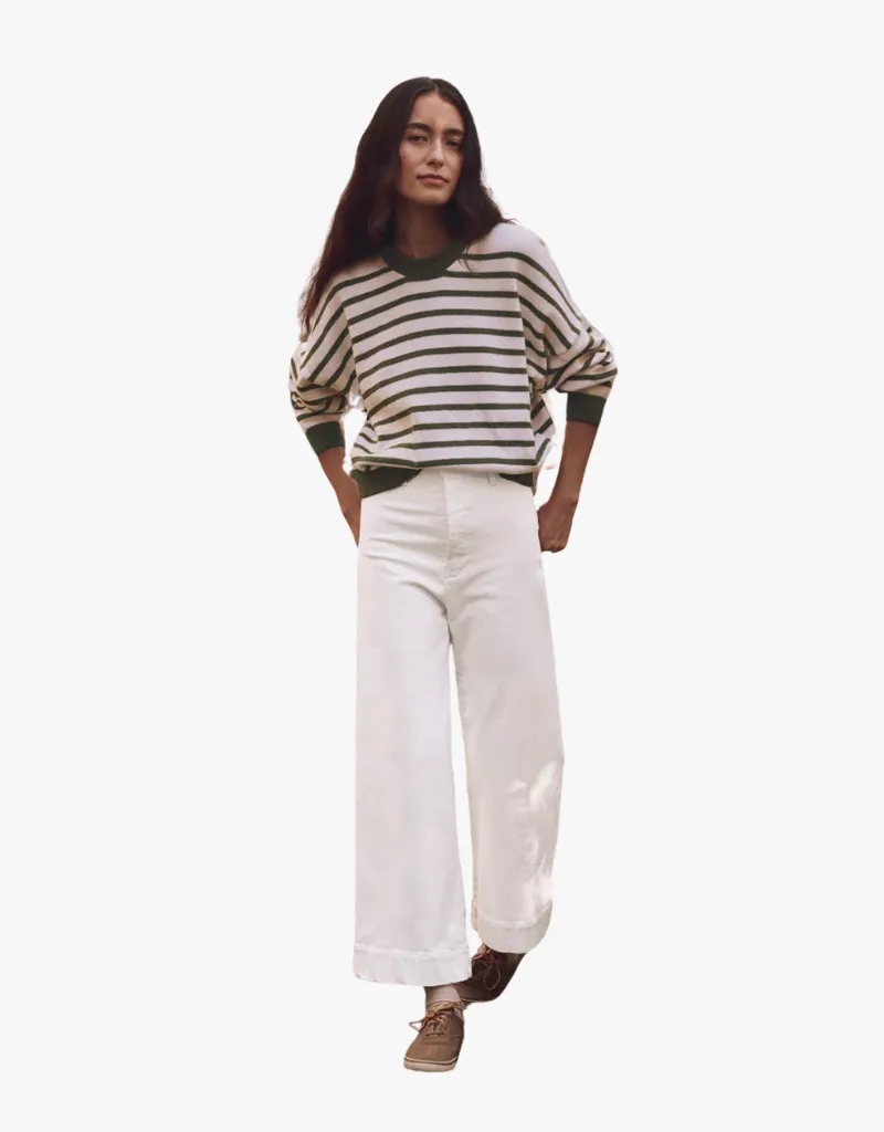 The Great The Roll Neck Pullover Sweater in Olive & Cream Stripe