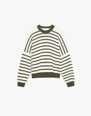 The Great The Roll Neck Pullover Sweater in Olive & Cream Stripe
