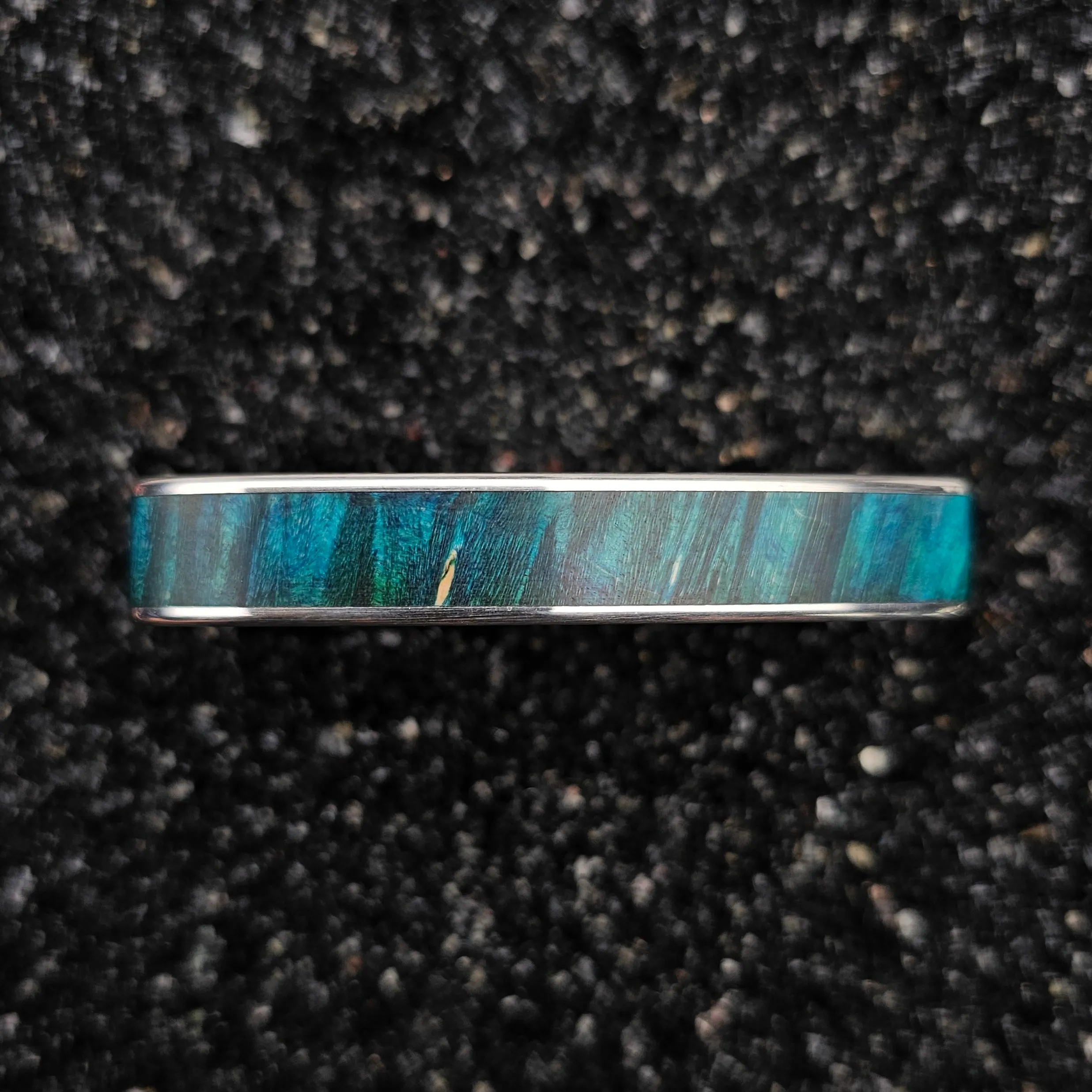 The Horizon (Teal Burl Wood & Continuum Silver Two Finger Ring)