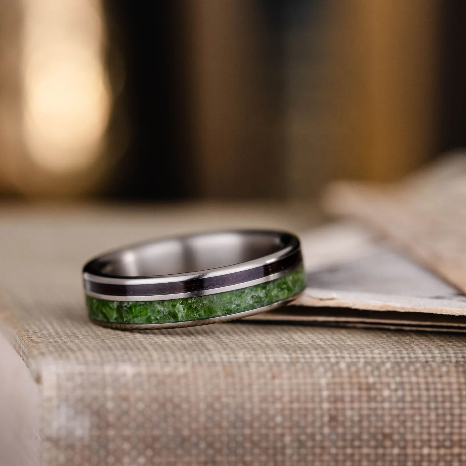 The Imperial | Men's Titanium Wedding Band with Imperial Diopside & Rosewood Inlays