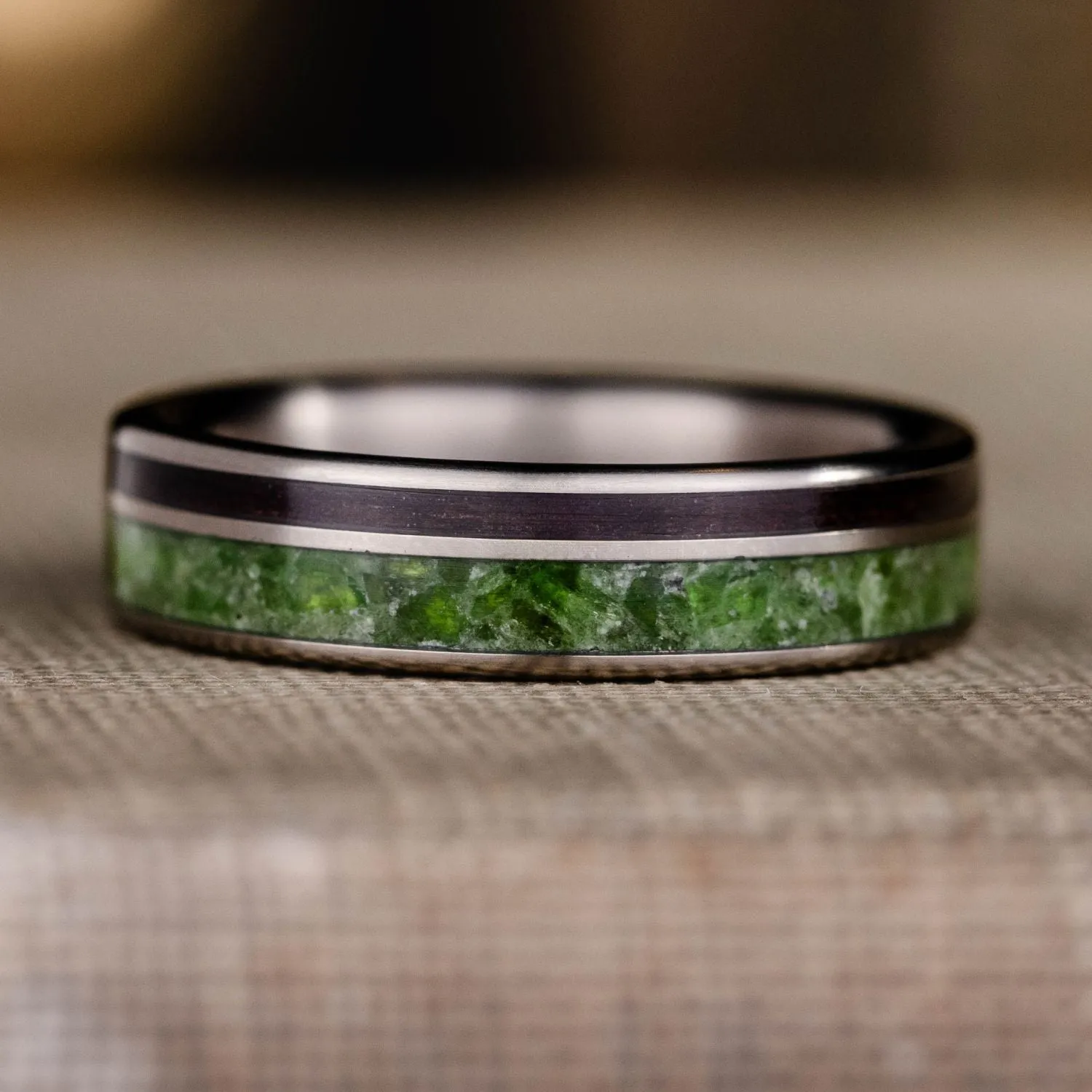 The Imperial | Men's Titanium Wedding Band with Imperial Diopside & Rosewood Inlays