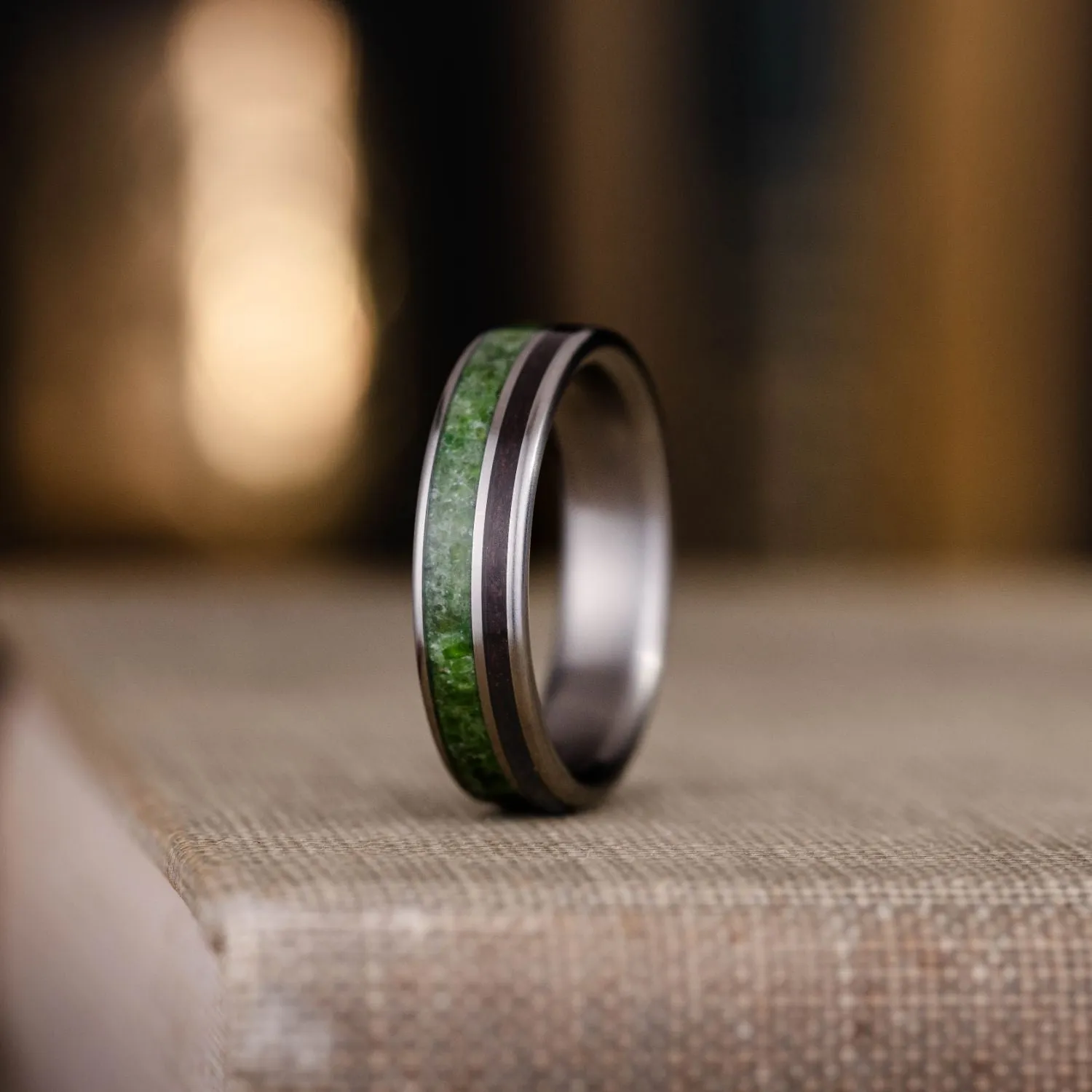 The Imperial | Men's Titanium Wedding Band with Imperial Diopside & Rosewood Inlays