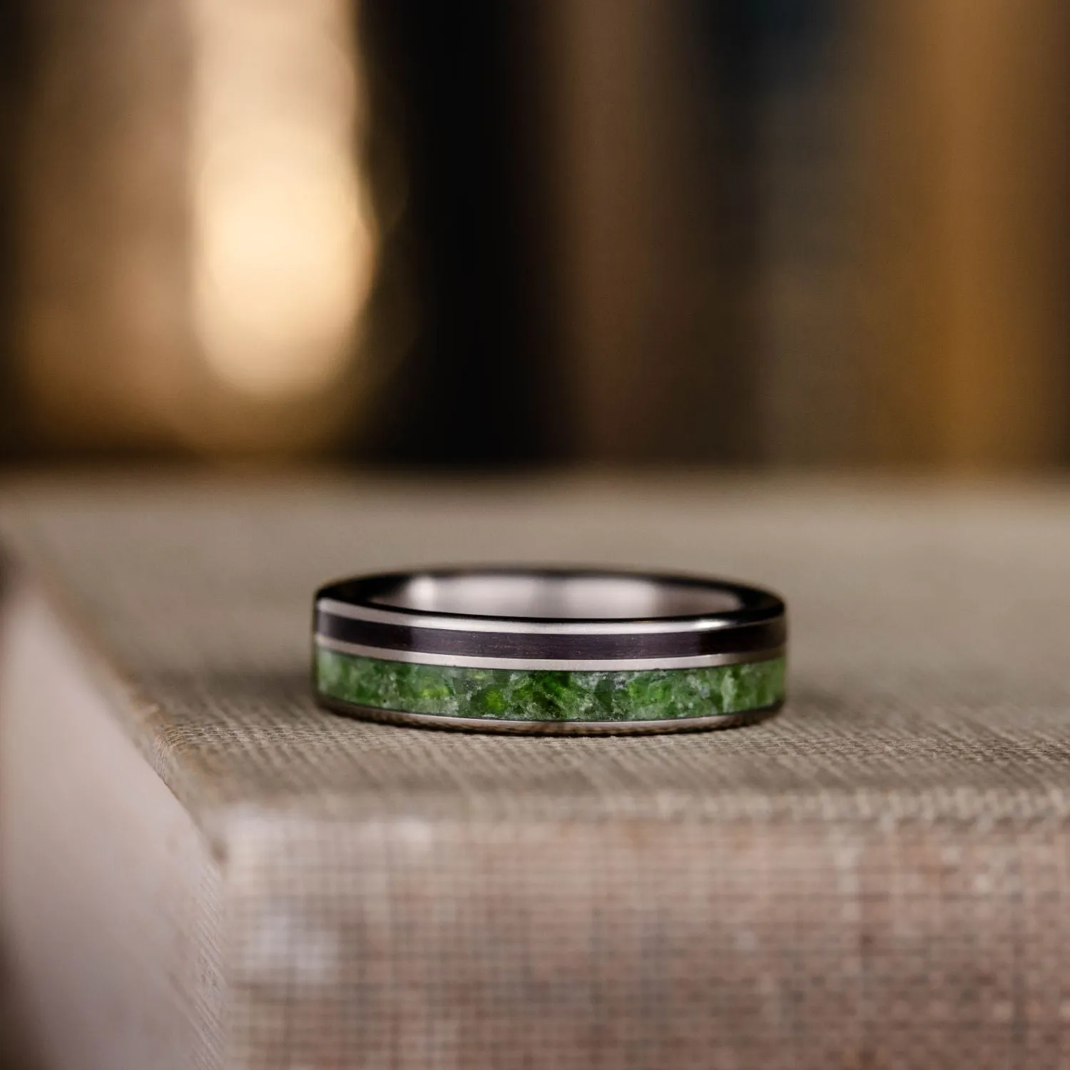 The Imperial | Men's Titanium Wedding Band with Imperial Diopside & Rosewood Inlays