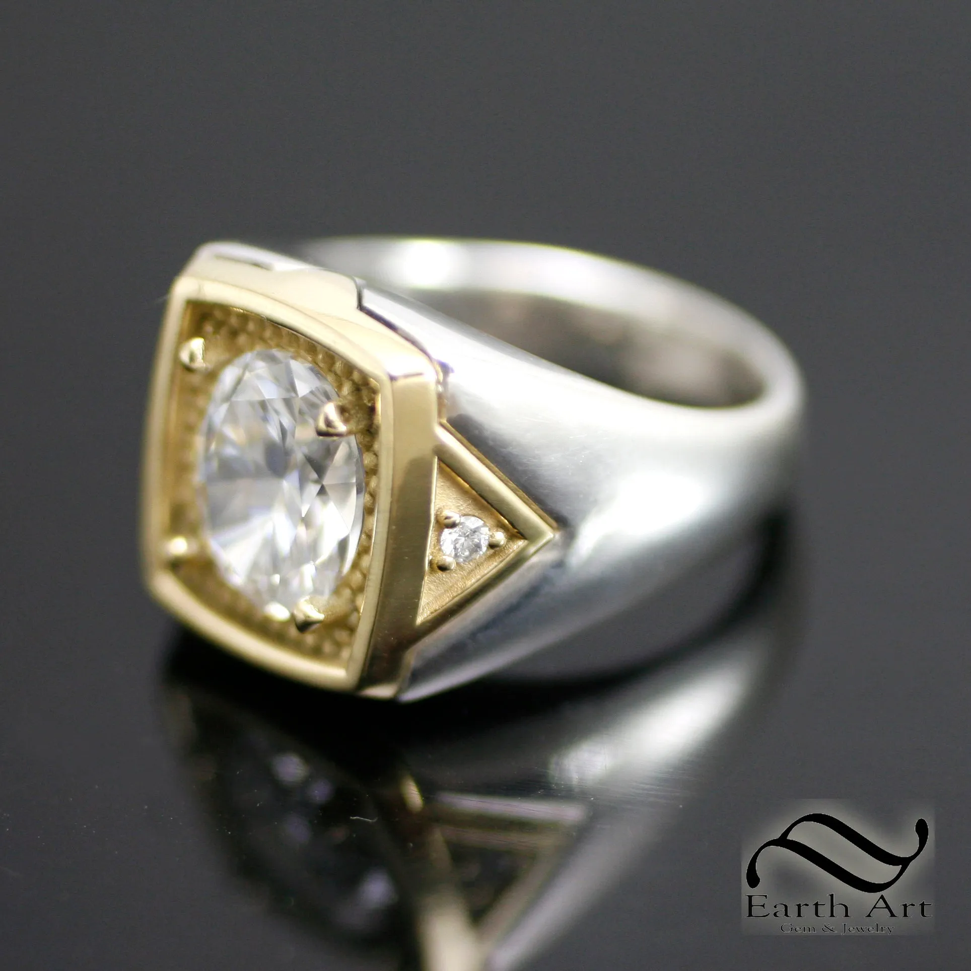 Timeless Moissanite Signet Ring - 9x11 - Mixed Metal