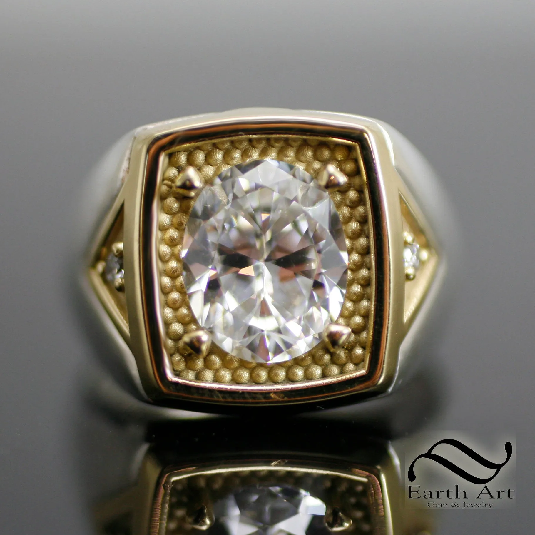 Timeless Moissanite Signet Ring - 9x11 - Mixed Metal