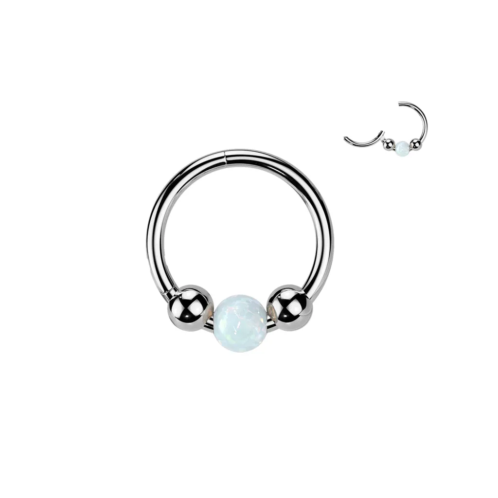 Titanium 18g Opal Ball Hinged Segment Hoop Ring Nose Cartilage