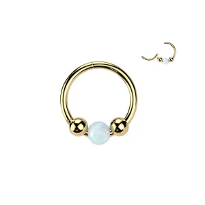 Titanium 18g Opal Ball Hinged Segment Hoop Ring Nose Cartilage