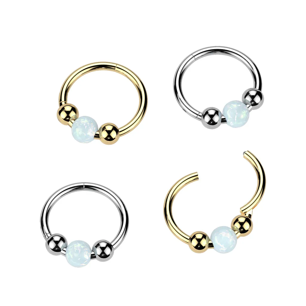 Titanium 18g Opal Ball Hinged Segment Hoop Ring Nose Cartilage