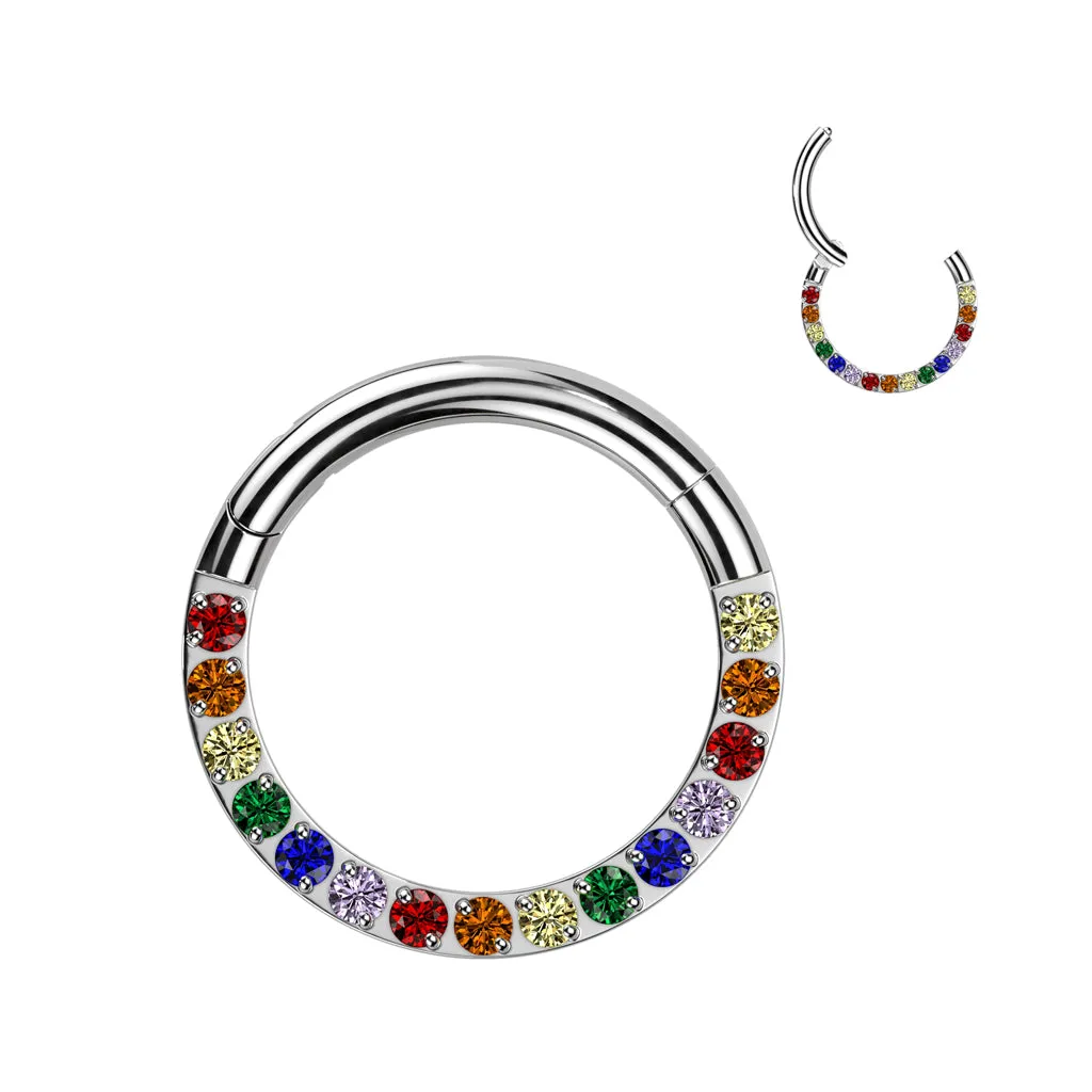 Titanium Hinged Segment Hoop Ring CZ Front For Nose Septum Cartilage