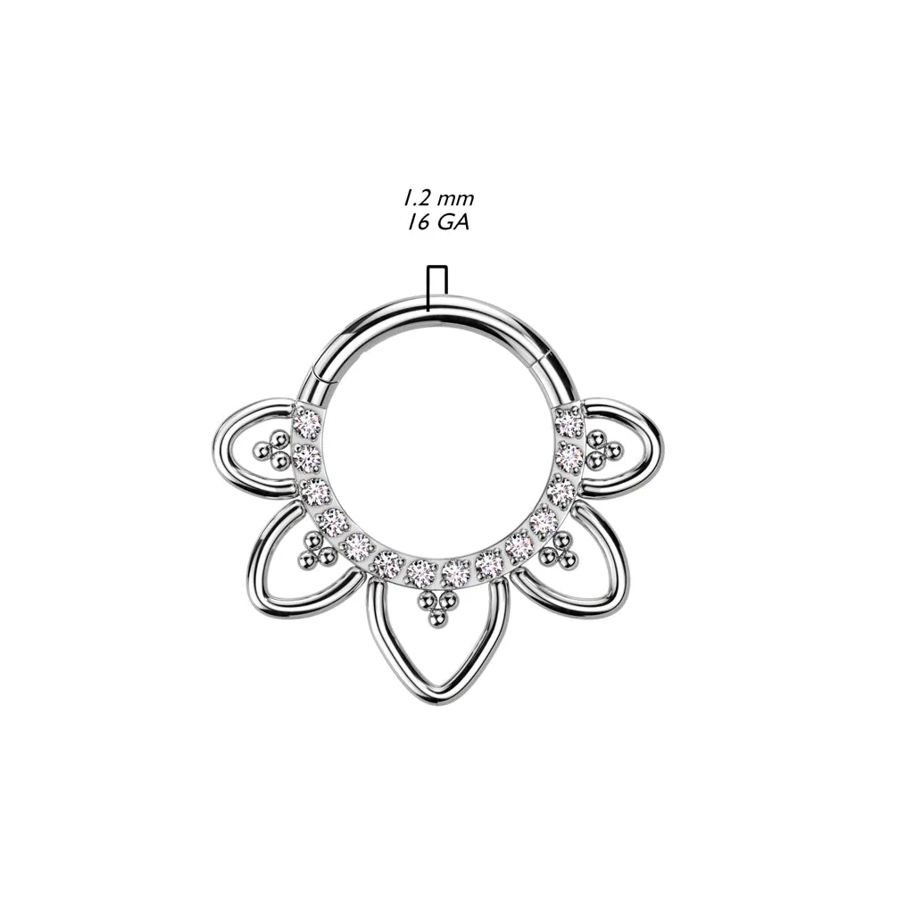 Titanium Hinged Segment Hoop Ring Hearts CZ For Nose Septum Cartilage