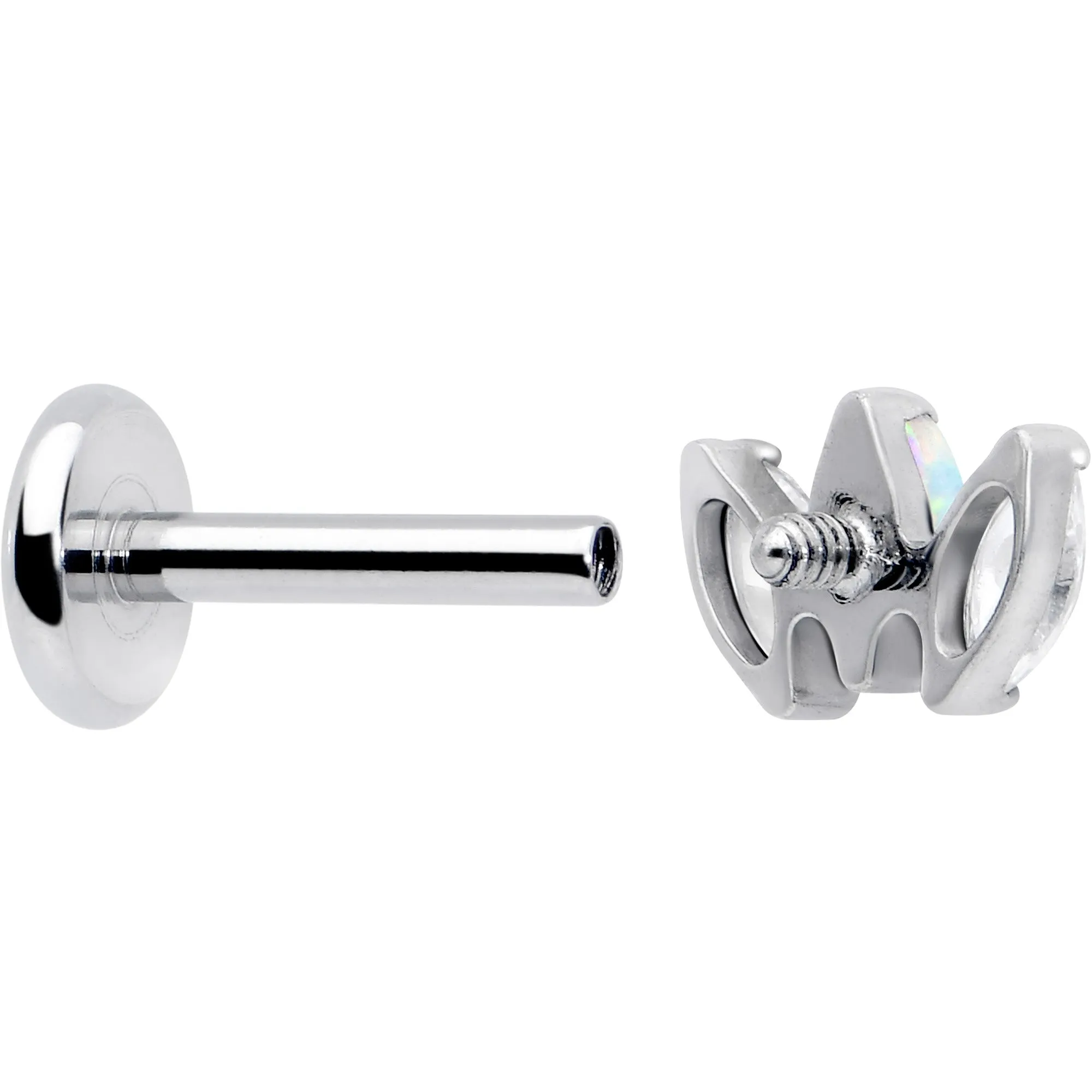 Titanium Internally Threaded Flat Back Stud - 18 Gauge Fancy CZ Opal
