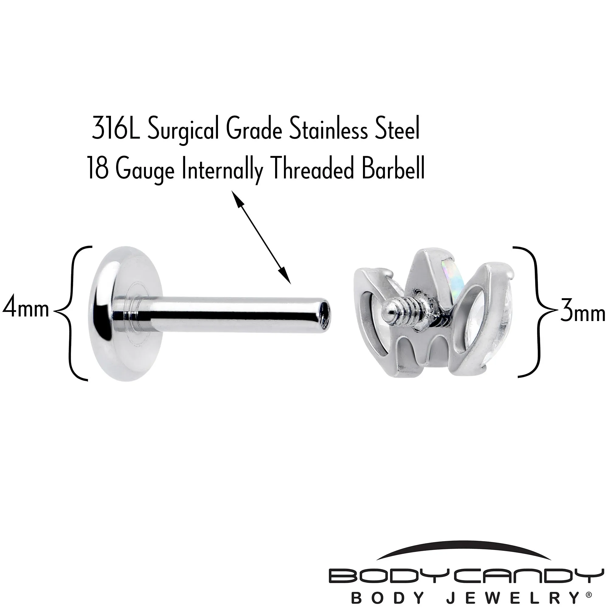 Titanium Internally Threaded Flat Back Stud - 18 Gauge Fancy CZ Opal