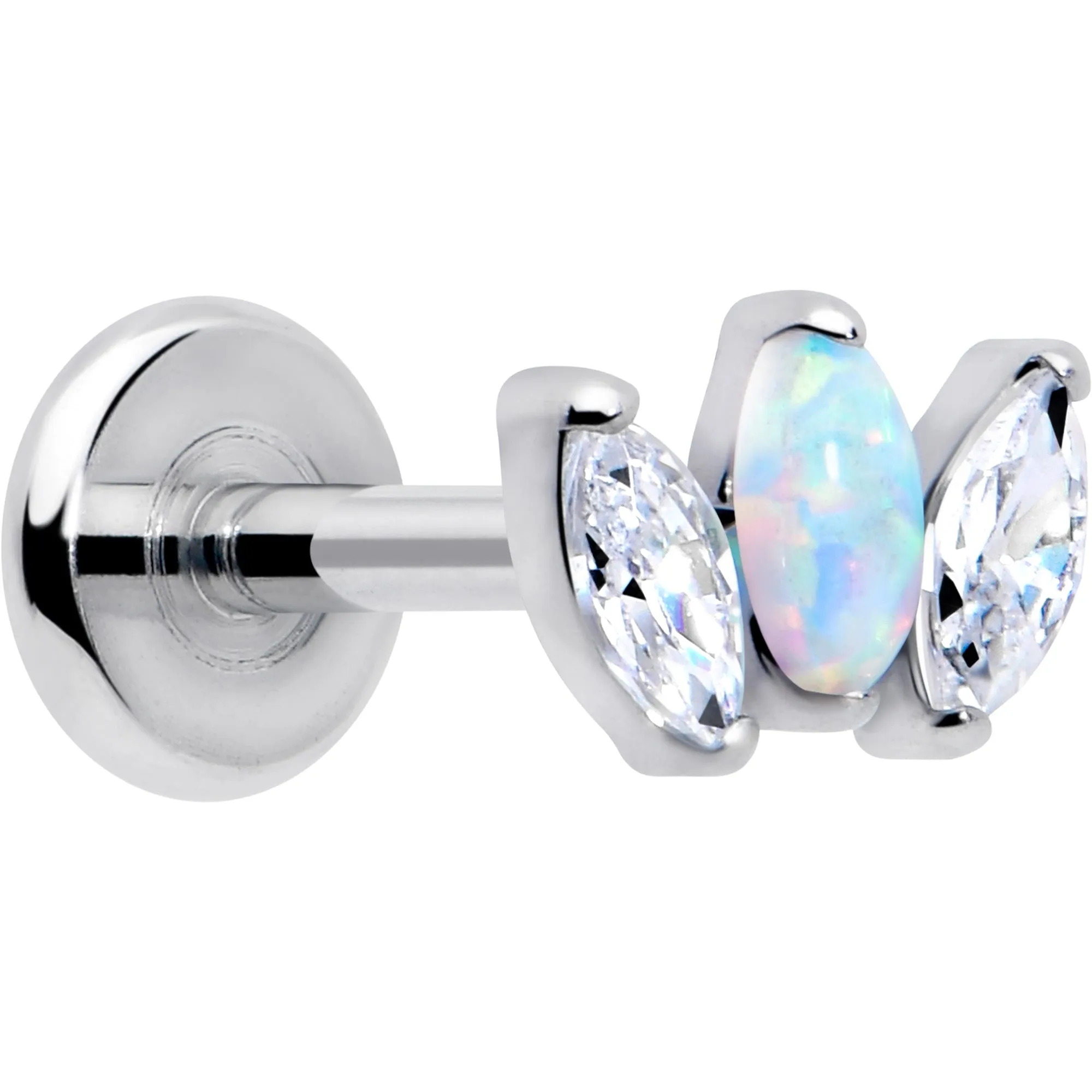 Titanium Internally Threaded Flat Back Stud - 18 Gauge Fancy CZ Opal