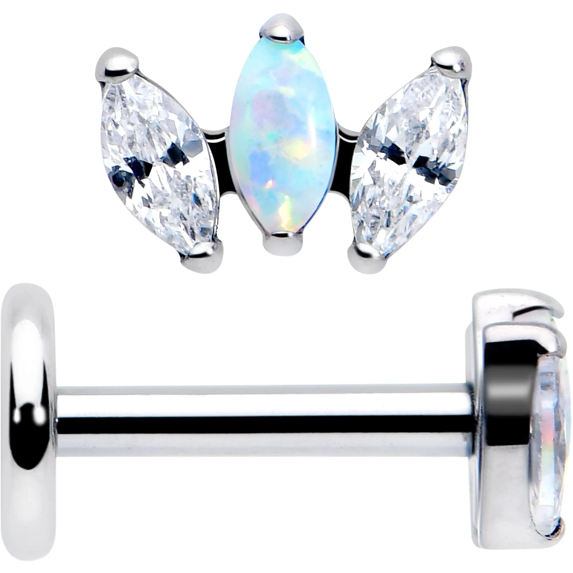 Titanium Internally Threaded Flat Back Stud - 18 Gauge Fancy CZ Opal