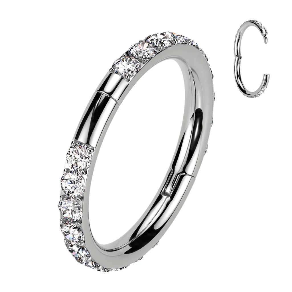 Titanium Outward Facing CZ Hinged Segment Hoop Ring Cartilage