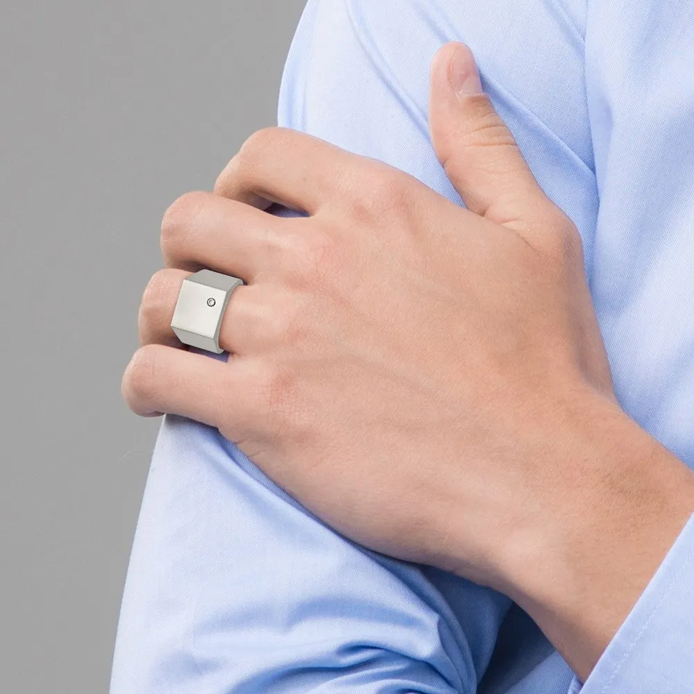 Titanium Polished CZ Signet Ring