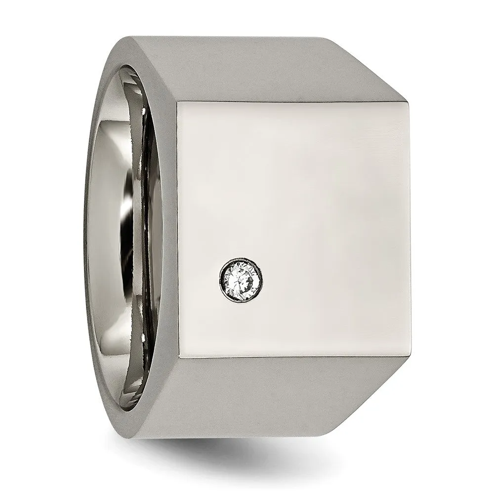 Titanium Polished CZ Signet Ring