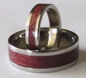Titanium Wood Band Inlaid Exotic PURPLE HEART WOOD Custom Made Wedding Bands Set Available Sizes 4-18