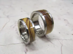 Titanium Wooden Wedding Bands Set of TWO Custom Made Rings Inlaid Bethlehem Olive Wood From The Holy Land Exotic Wood Available in size 4-17