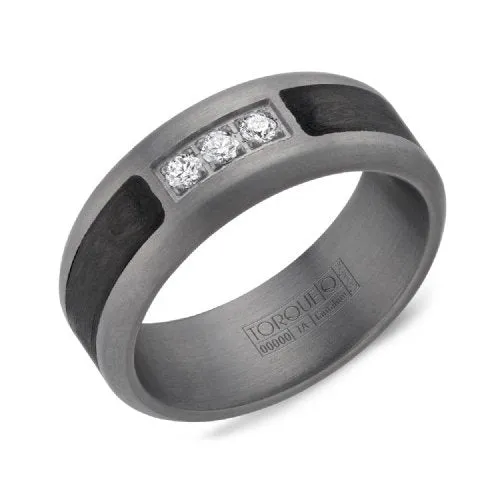 Torque (8mm) Tantalum and Carbon Fiber (0.15ct) Diamonds Mens Band