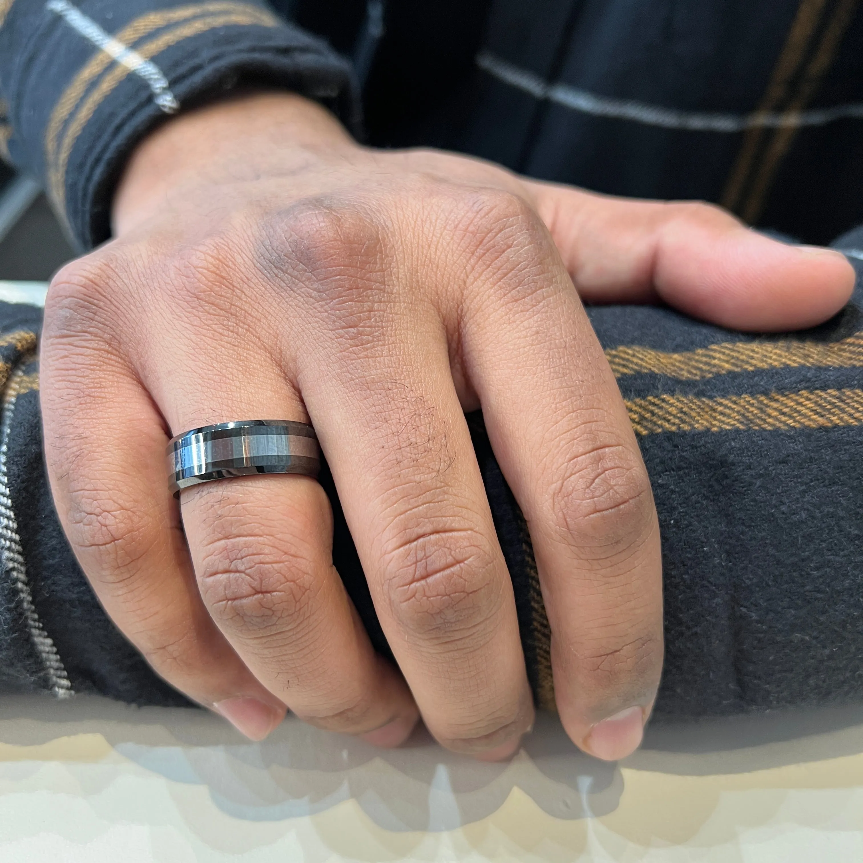 Torque (8mm) Tungsten and Black Ceramic Mens Band