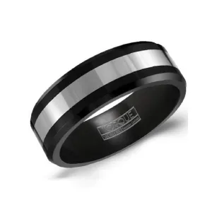 Torque (8mm) Tungsten and Black Ceramic Mens Band